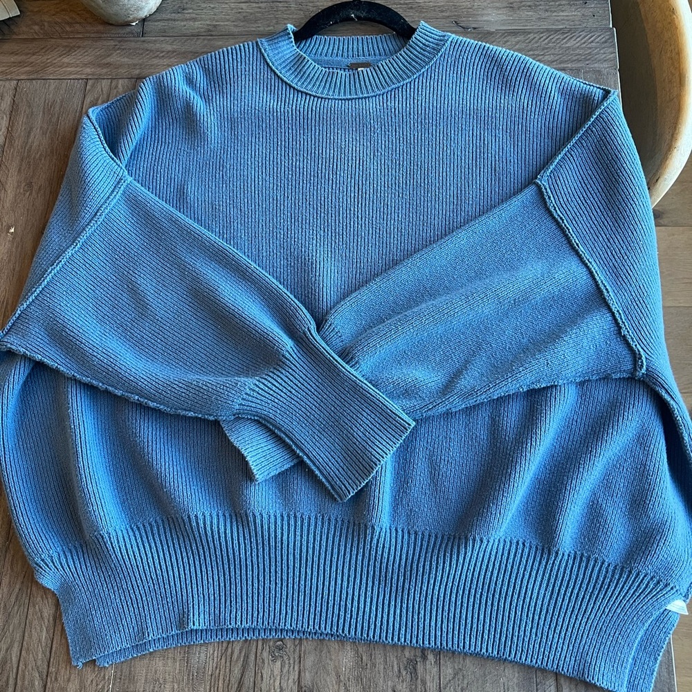 Free People Sky Blue Ribbed Crewneck Sweater